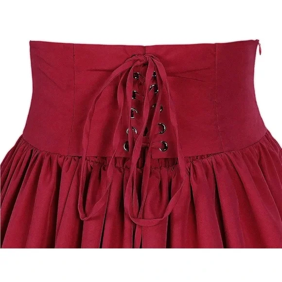 Cosplay Victorian Burgundy Button Front Women's Skirt - Picture 3 of 5